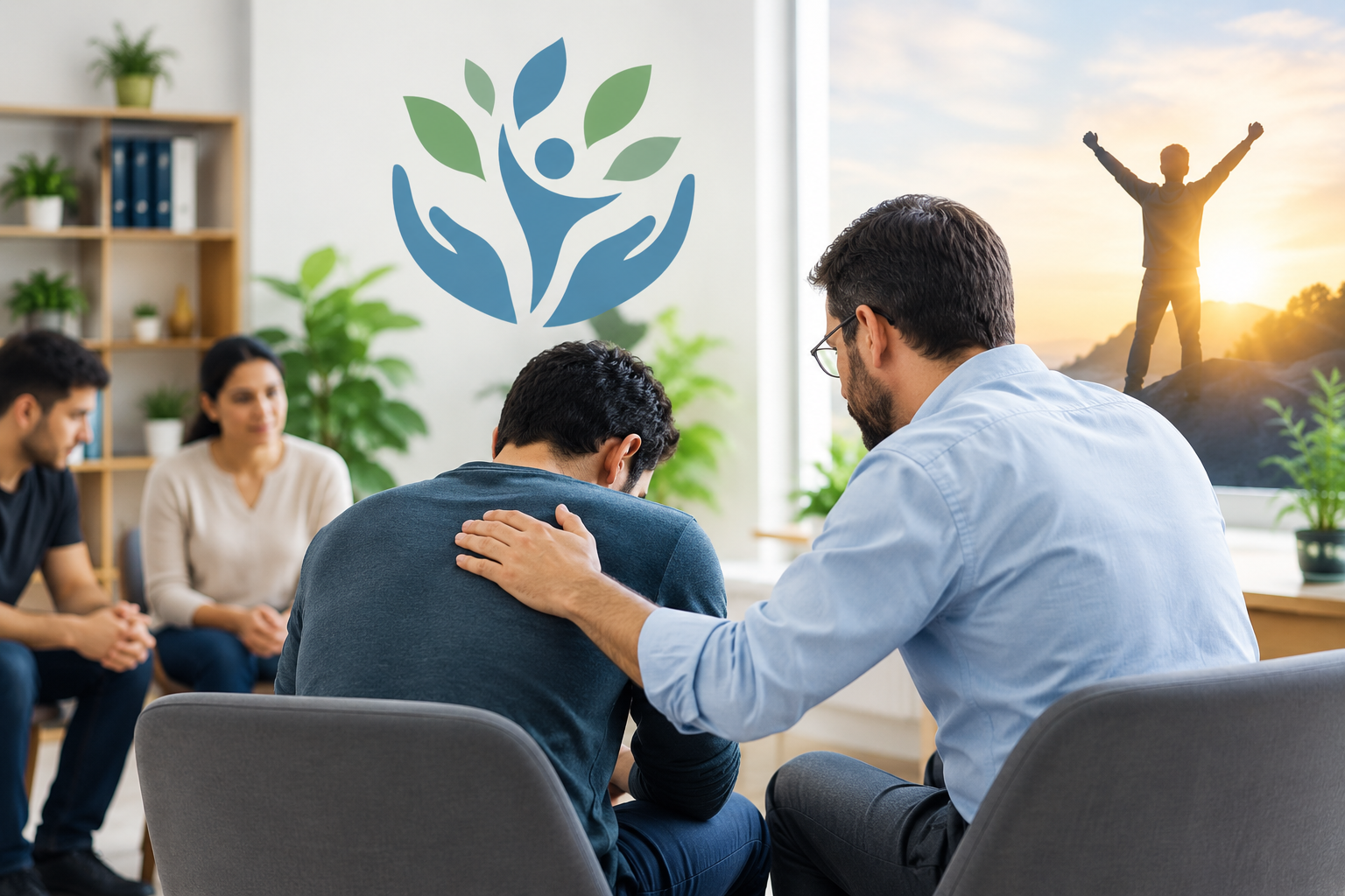 A calm counselling session in a peaceful setting